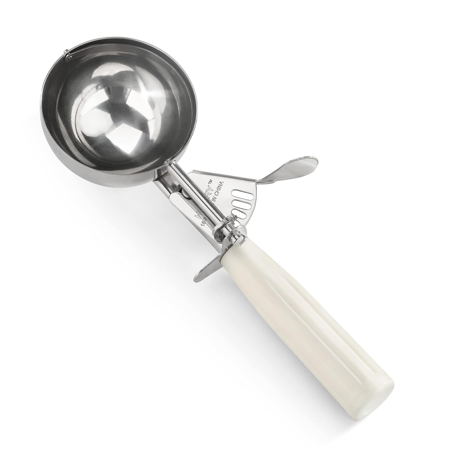 Portion Scoop  Disher, Cookie Scoop, Food Scoop  Portion Control  18/8 Stainless Steel, White Handle (#6 / 5oz)