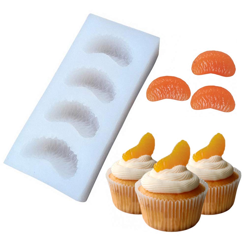4-Cavity Tangerine Slice Silicone Mold Mandarin Orange Segments Fruit Fondant Gum Paste Icing Mold For Cake Cupcake Decoration C