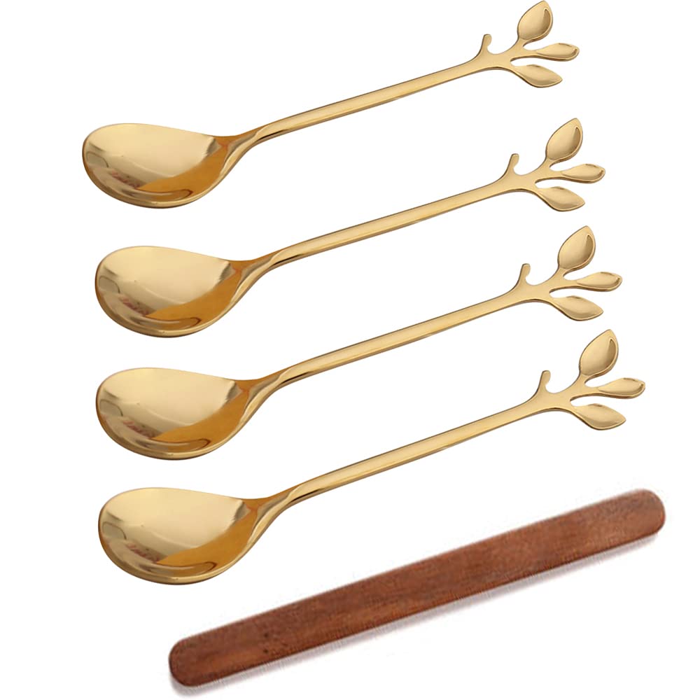 4Pcs Small Gold Tea Spoon Coffee Stirring Spoons Stainless Steel Ice Cream Spoons Sugar Appetizers Spoons, 4.7 Inches Dessert De