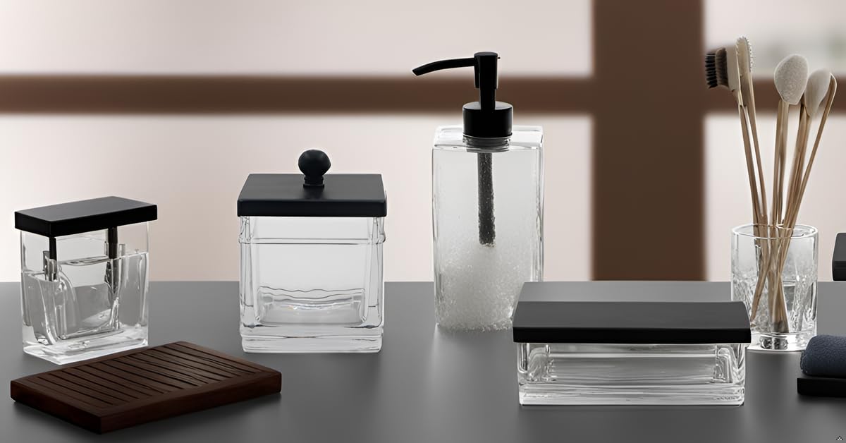 Indecor Home H Halston Apothecary Glass Cotton Jar Holder For Qtips, Cotton Balls, Floss, Storage Canister ,Bathroom Organizatio