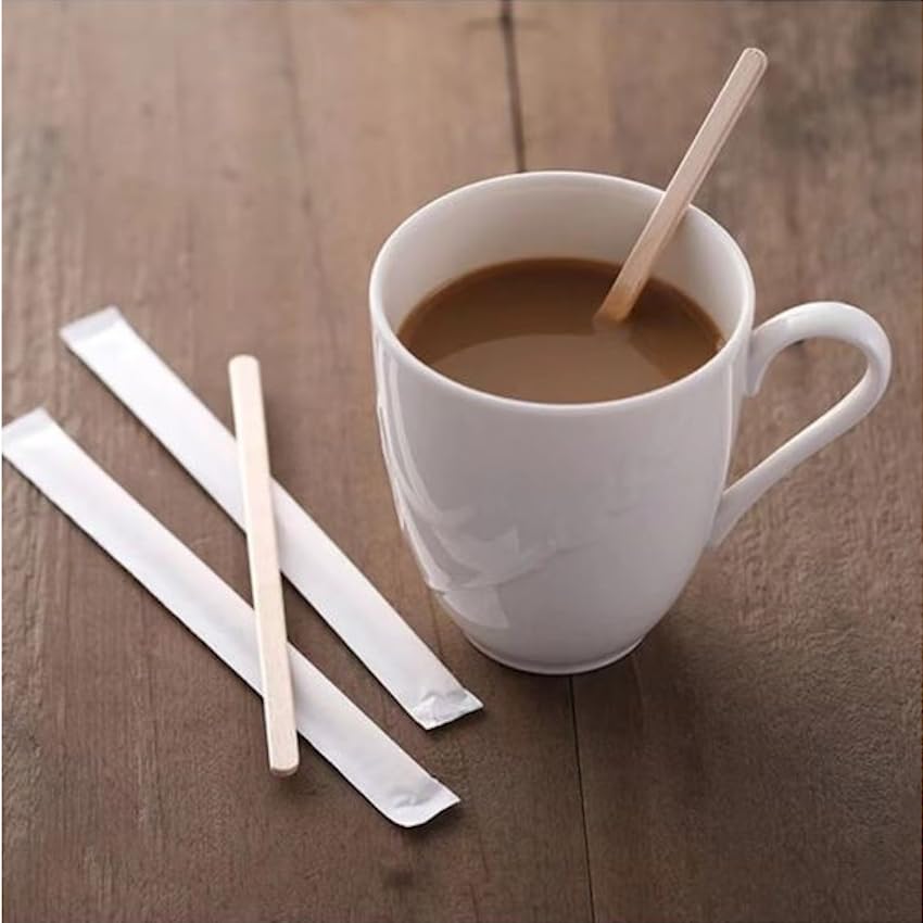 Gmark 5.5'' Premium Wood Stirrer 2.3Mm Thick Individual Wrapped 100 Pc - Wood Coffee Stir Sticks For Tea Beverage, Corn Dog Stic