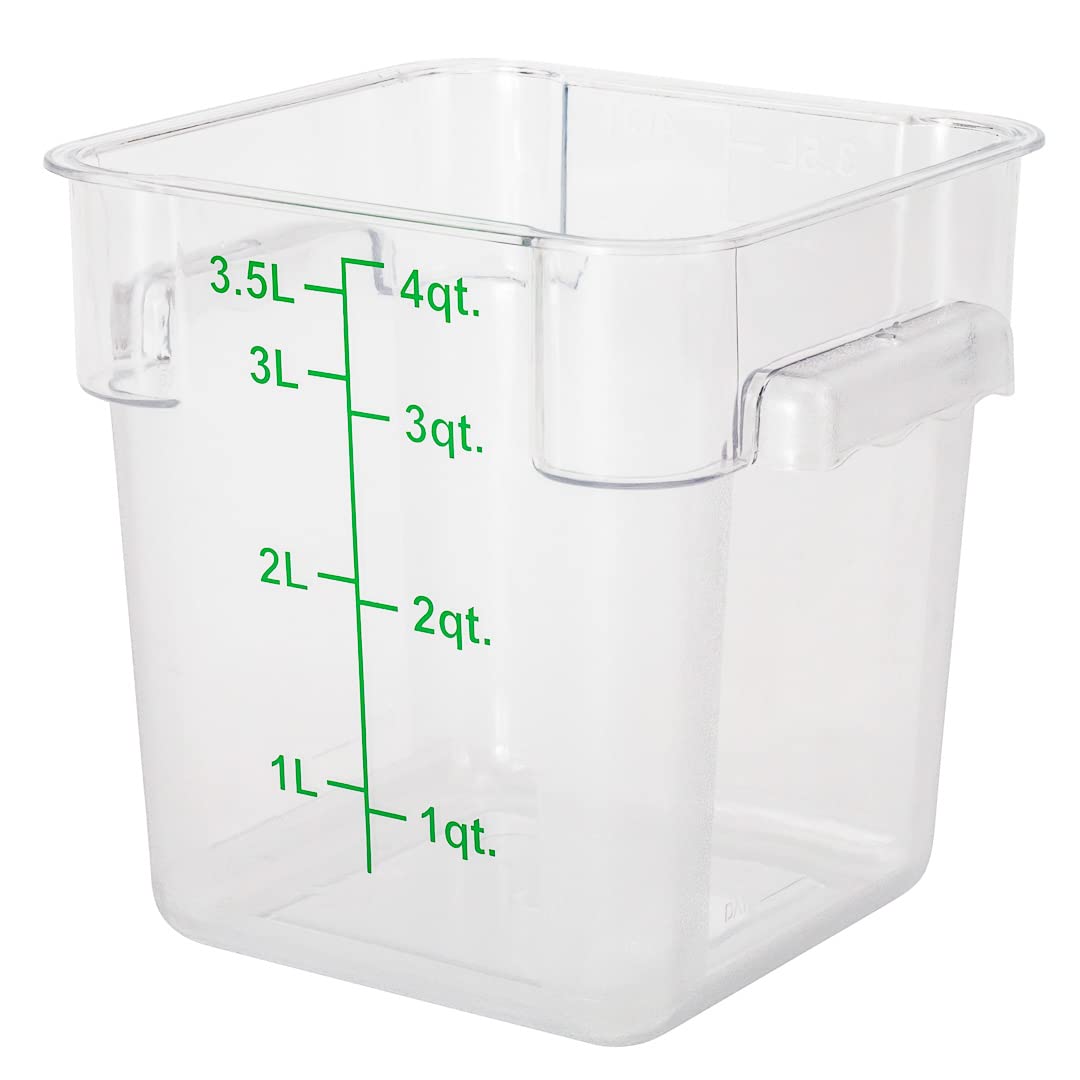 Restaurantware Met Lux 4 Quart Brine Bucket, 1 Square Marinating Container - With Volume Markers, Built-In Handles, Clear & Gree