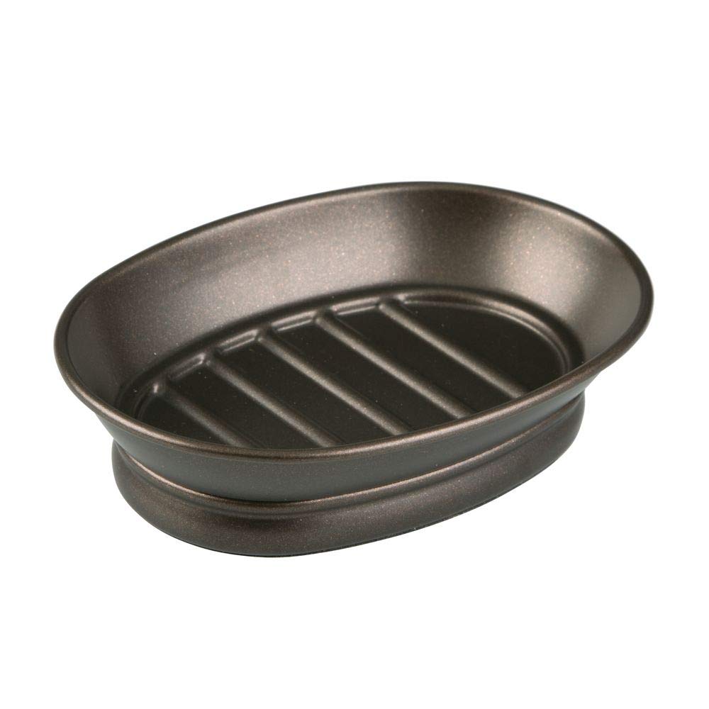 Idesign York Countertop Bar Soap Dish, Metal Soap Holder For Bathroom, Shower, Vanity, 3.87'' X 5.5'' X 1.4'', Bronze