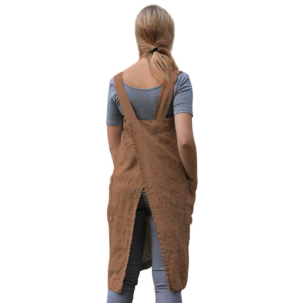 Women'S Cross Back Pinafore Apron With Large Pockets Home Kitchen, Restaurant, Coffee House,Cooking Gardening Works