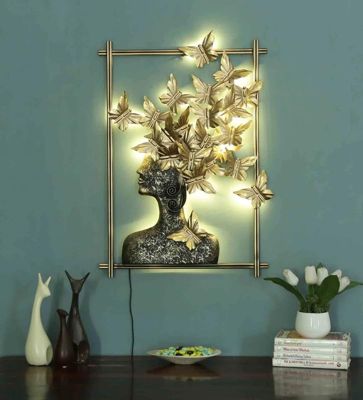 Bharat Art Metal Tree Wall Art With Led Light For Living Room | Handcrafted Iron Tree Wall Hanging Home Decoration For Bedroom, 