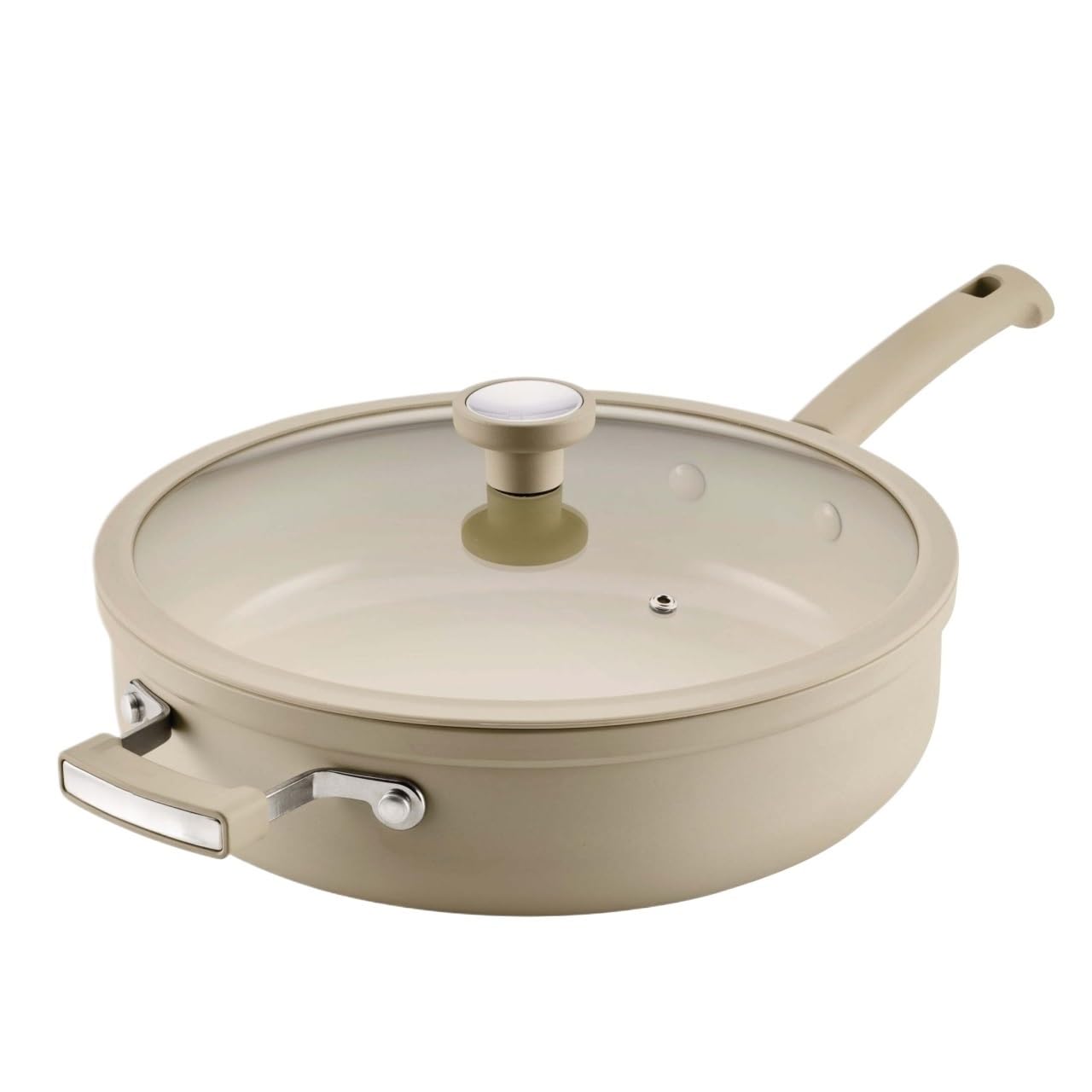 6 Qt Jumbo Cooker With Ceramic Nonstick Interior, Glass Lid, Helper Handle, Oven Safe To 350F, Dishwasher, Large Deep Pan For Fa