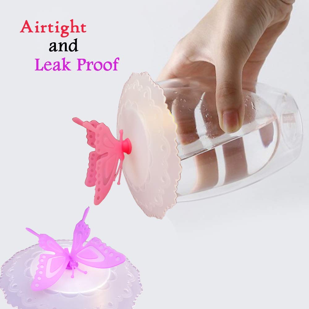 6Pcs Creative Flexible Butterfly Flower Mug Cover From Anti-Dust Airtight Seal Silicone Drink Cup Lids Tea Coffee Mugs Lids Whit