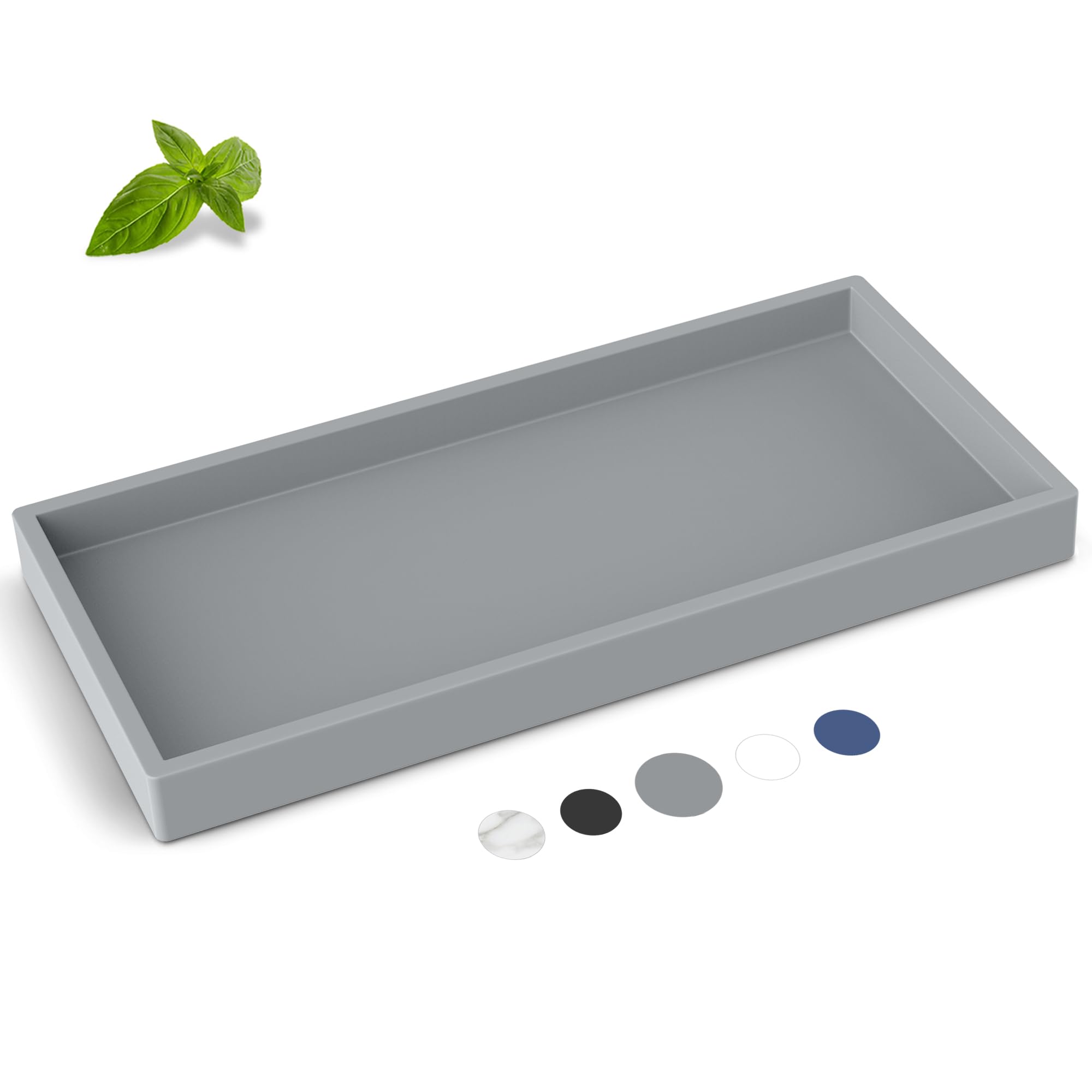 Eg-Sipro Bathroom Counter Tray, Silicone, Rectangular, Gray, Thick, Shatterproof, Soap Dispenser Tray, 10.6'X5.1' Or 7.8'X3.9'