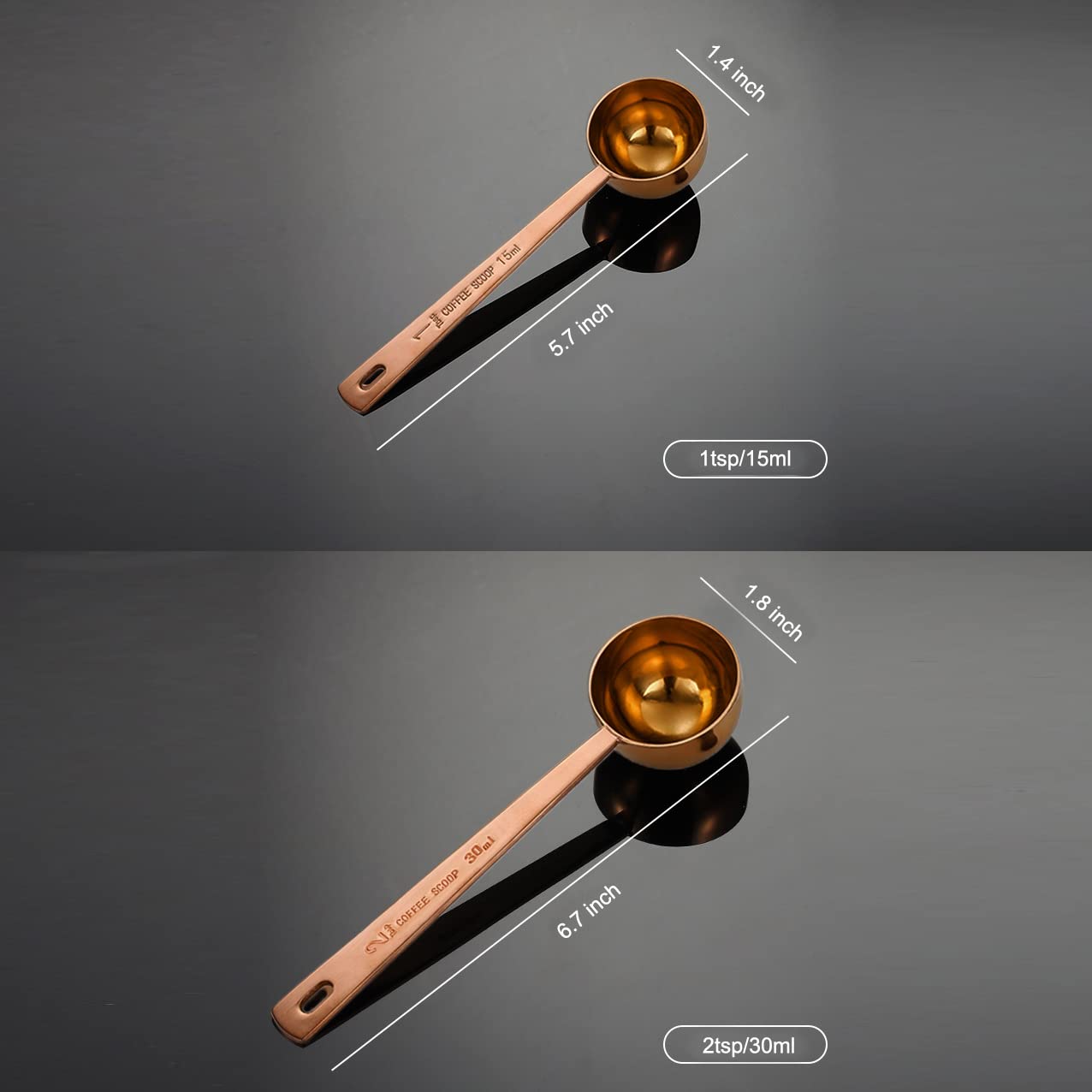 Rose Gold Coffee Scoop Long Handle Measuring Coffee Spoon Stainless Steel 1 Tablespoon 2 Tablespoon For Ground Coffee/Coffee Bea