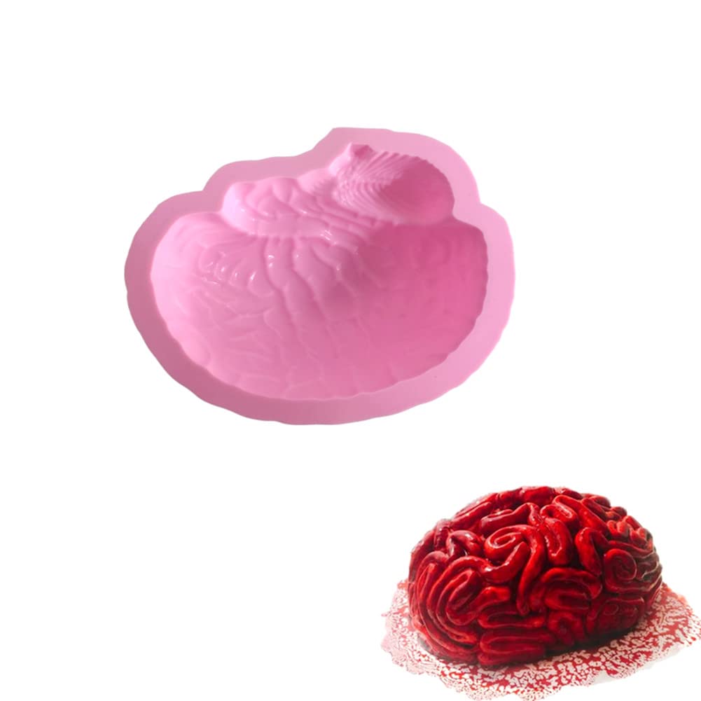 Silicone Brain Shape Mold, 3D Diy Brain Mold Brain For Fondant Cake Mould Puddings Chocolates Sugar Ice Cubes Halloween (Pink)
