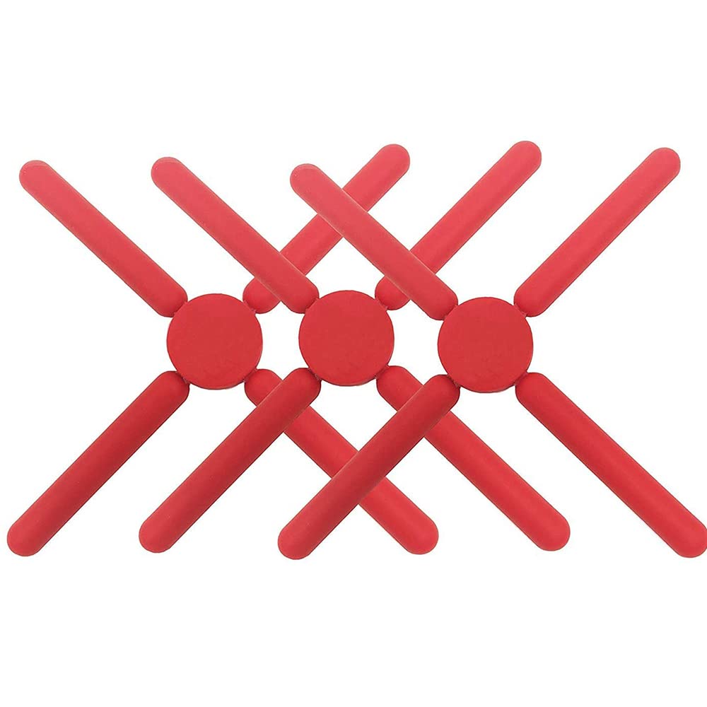 3Pack Foldable Silicone Trivets, Fengchen Folding Trivet, Non-Slip Collapsible Cross Compact Design Expandable Silicone Pot Hold