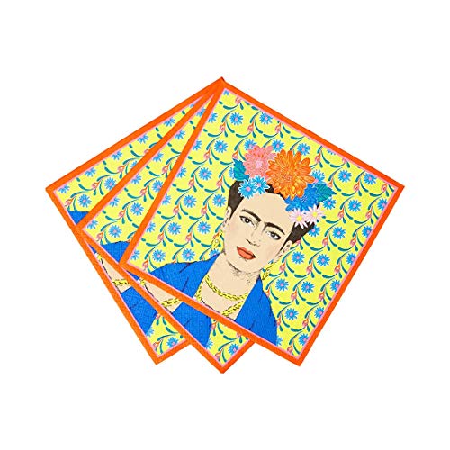 Yellow Frida Kahlo Print Paper Napkins  Disposable Serviettes  Tableware For Indoor or Outdoor Dining  Mexican Fiesta Decorations  For Boho Birthday Party  Cinco De Mayo  BBQ  Decoupage Pack of 20