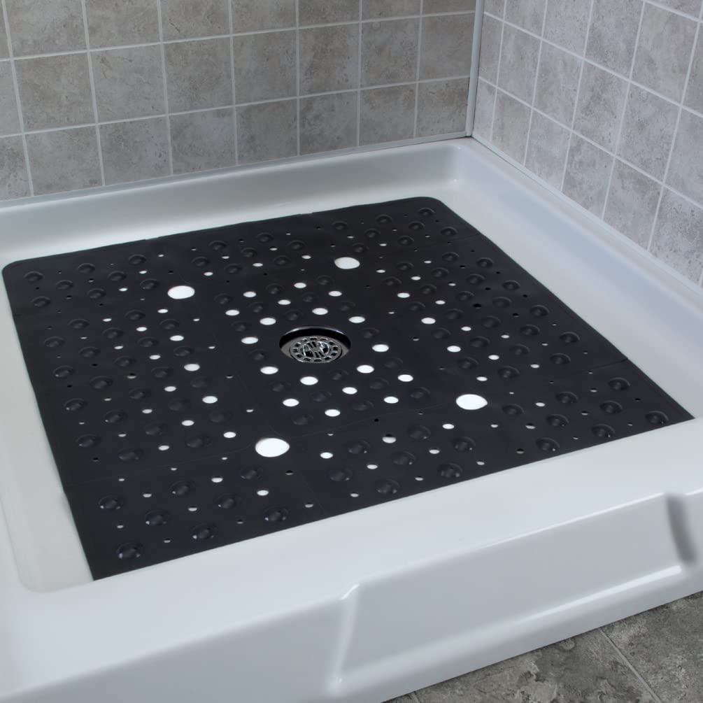Slipx Solutions Accu-Fit 27 X 27 Inch Square Shower Mat  Extra Large Non-Slip Stall Mat For Elderly & Kids Bathroom  Drain Holes