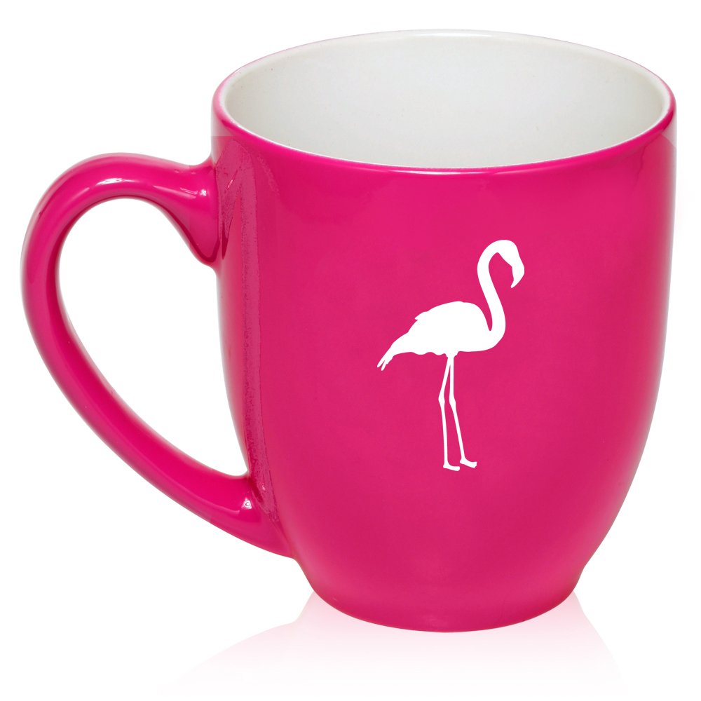16 oz Hot Pink Large Bistro Mug Ceramic Coffee Tea Glass Cup Flamingo