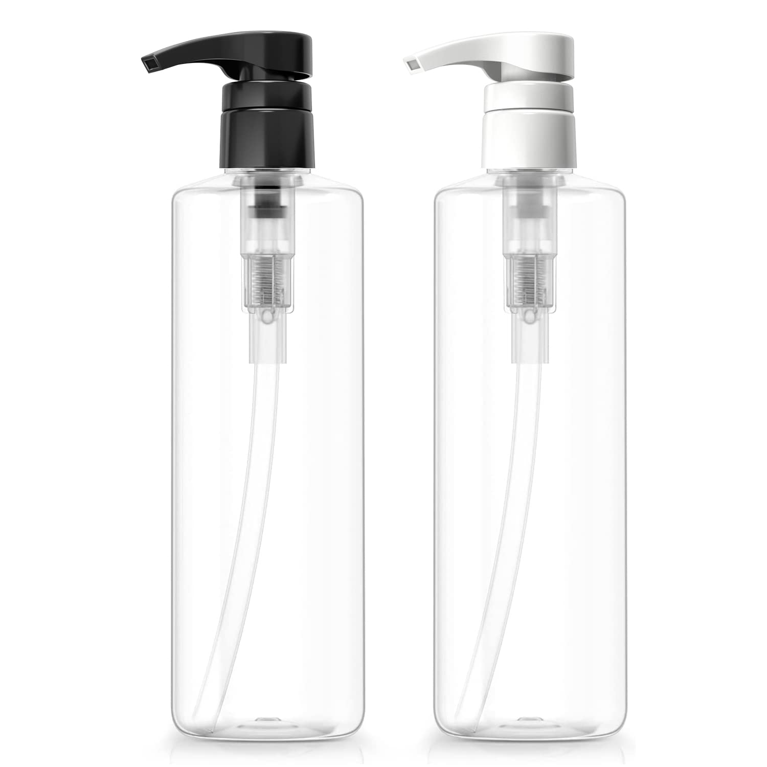 Bar5F Plastic Lotion Bottles With Black & White Pumps, 16 Oz  Leak Proof, Empty Clear Cylinder, Refillable, Bpa Free For Shampoo
