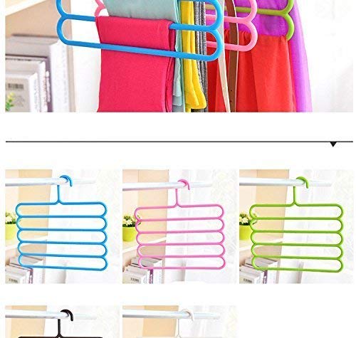 Inditradition 5 Layer Pant Cloth Hanger, Wardrobe Hanger | Space Saving Multi-Layer Design, Assorted Colour, Plastic (Pack Of 10