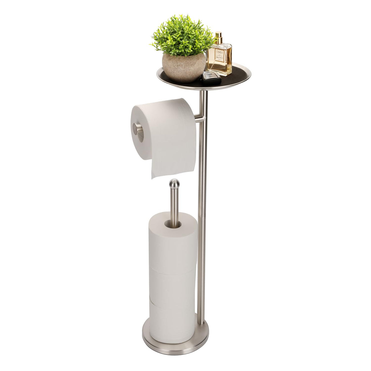 Sfemn Toilet Paper Holder Stand, Toilet Paper Stand Brushed Nickel, Freestanding Toilet Paper Holder, Toilet Paper Holder With S