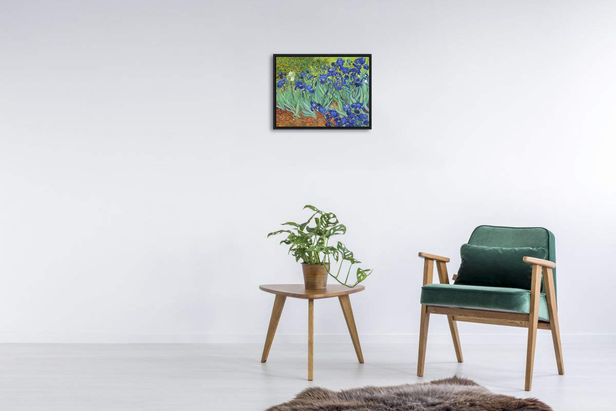 Wieco Art Framed Wall Art Canvas Prints Irises By Van Gogh Famous Flowers Oil Paintings Reproduction Modern Giclee Canvas Prints