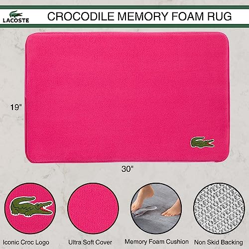 Lacoste Crocodile Bath Mat, Memory Foam Rug, Magenta, 19X30