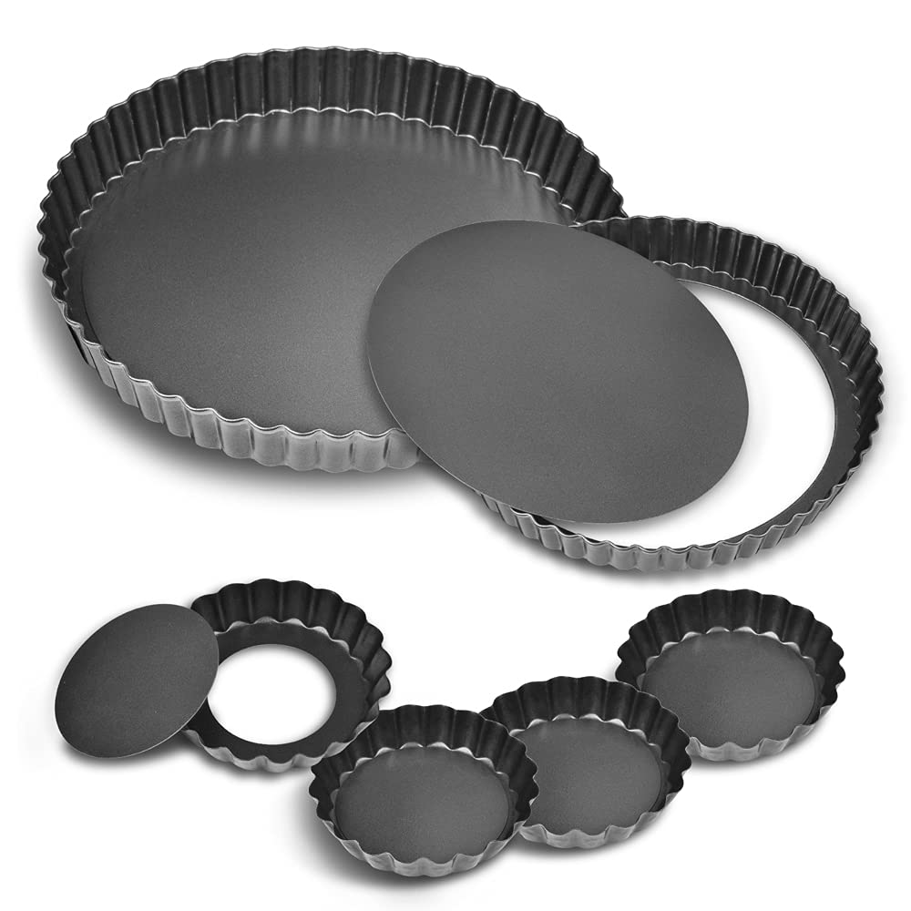Toraso 11Inch, 9 Inch And 4 Inch Tart Pan With Removable Bottom, 2 Pcs Large Size Quiche Pan And 4 Pcs Small Size Pie Pan, Non-S