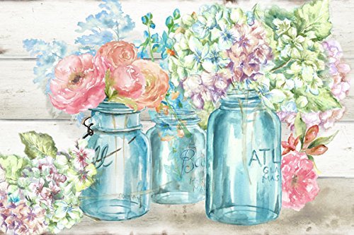 Gango Home Decor Beautiful Watercolor-Style Colorful Flowers In Mason Jar Floral Print By Tre Sorelle Studios; One 16X12In Unfra