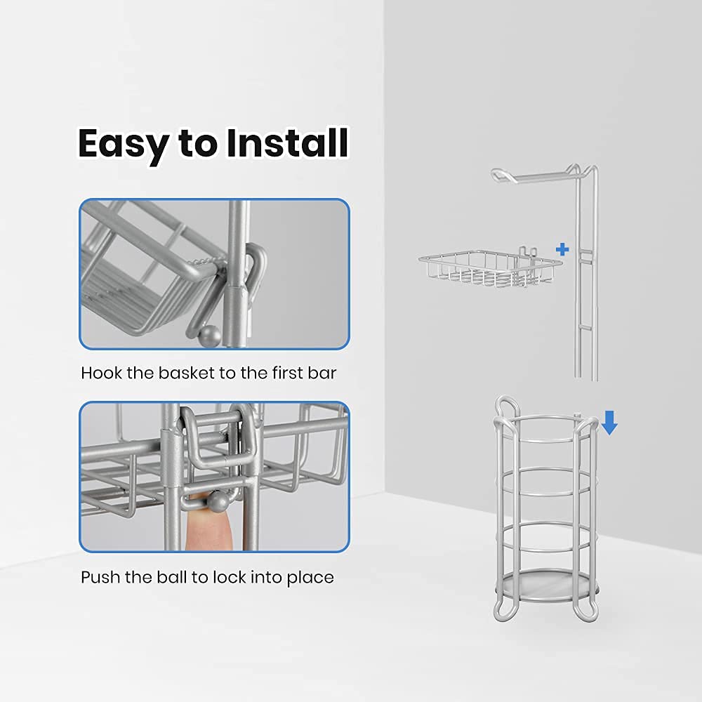 Toilet Paper Roll Holder Stand Bathroom Tissue Holders Free Standing with Middle Shelf Storage Reserve Mega Rolls/Phone/Wipe-Gray