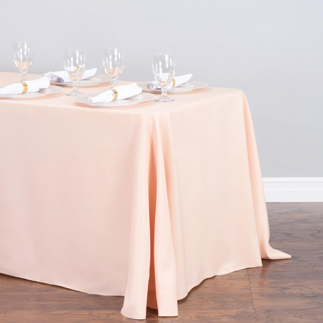 Ltc Linens 10-Pack Bulk Rectangular Tablecloths 90 In X 132 In With Rounded Corners - Peach Table Cloths For 6 Ft Rectangle Tabl