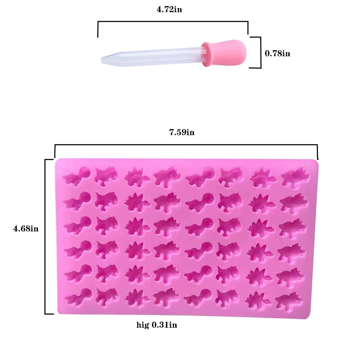 Hycsc Dinosaur Gummy Molds, Mini Silicone Candy Mold, 2 Pack Dino Chocolate Gummy Molds With Droppers, Great For Diy Non-Stick S