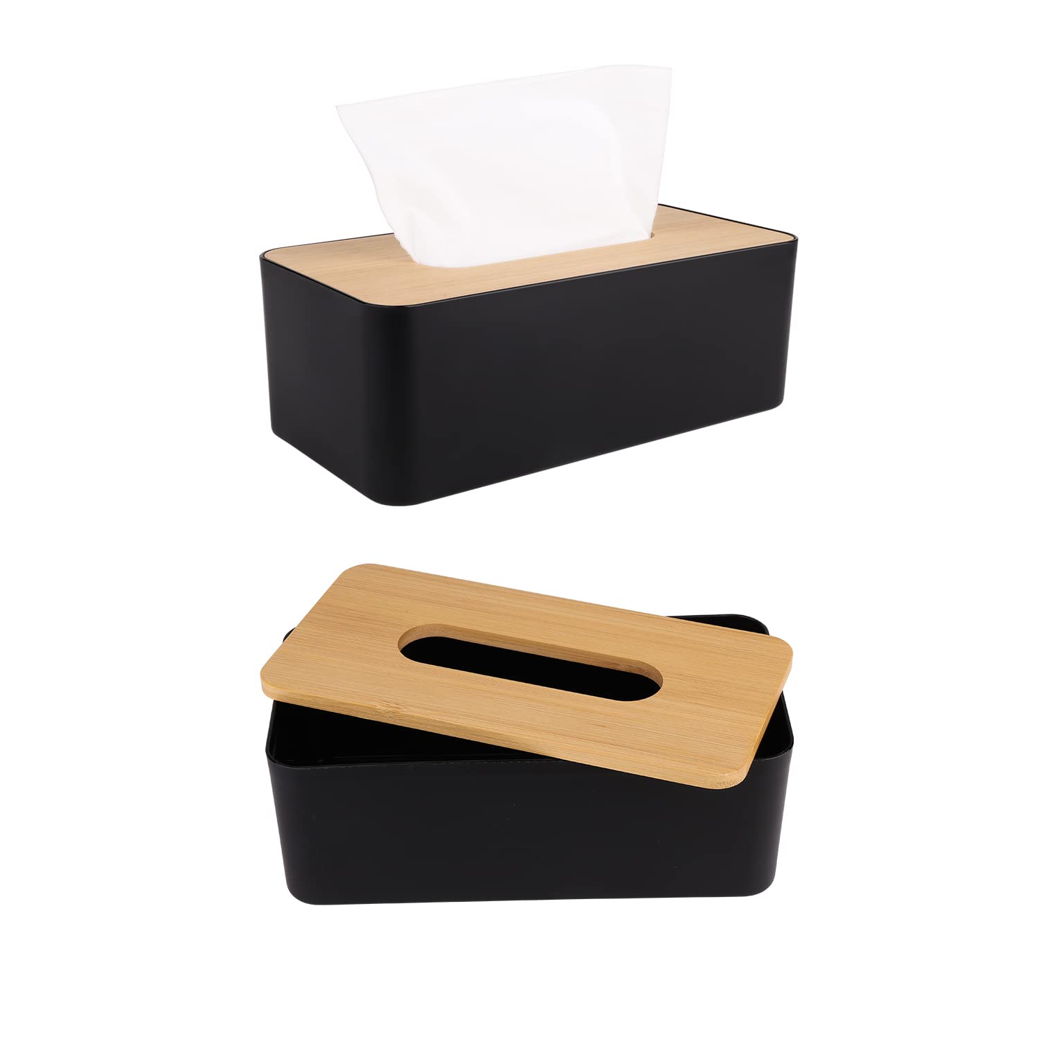 Tissue Box Cover,Tissue Holders,Tissue Box Holder For Bathrooms,Bamboo Cover Plate,Home And Office,9.7 * 5 * 3.6In (Black)