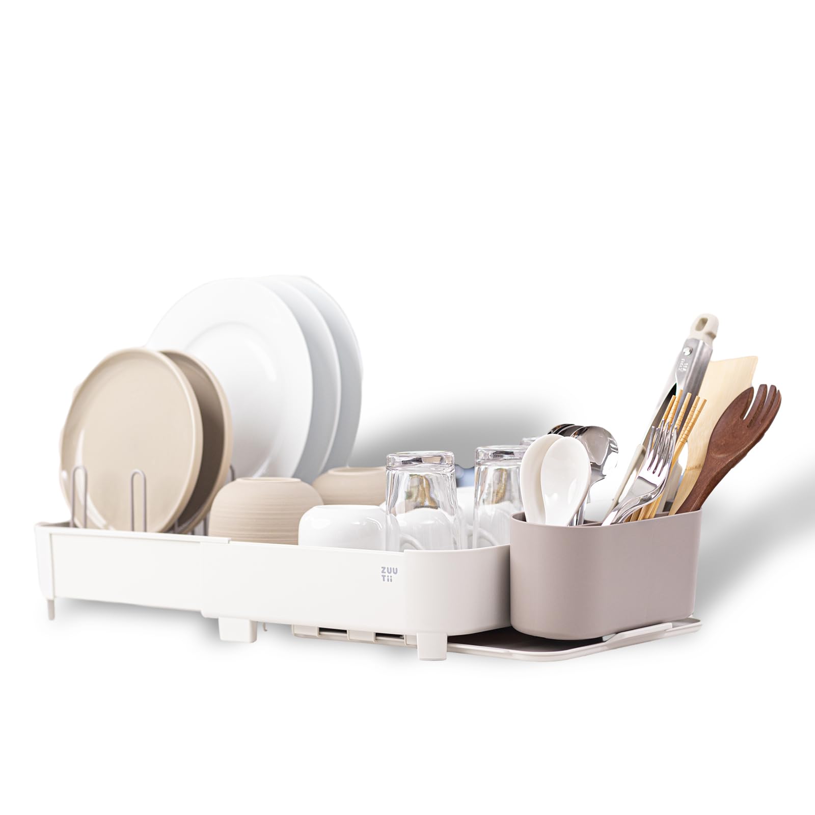 Zuutii Dish Drying Rack With Drainboard,Expandable(17.5-25.4'') Large Dish Rack,Sink Dish Drainer With Utensil Holder,Dish Rack
