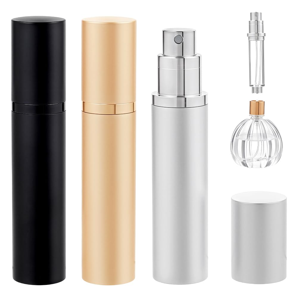 AHANDMAKER 3 Pcs 10ml Refillable Perfume Atomizer Travel Bottle Leak Proof Sprayer Set 3 Colors Plastic Columnar Shape Portable 