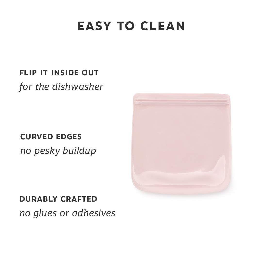 W&P Porter Silicone Reusable Storage Bag, Sandwich (34Oz Flat), Blush, Food Storage Container, Microwave And Dishwasher Safe, Ea