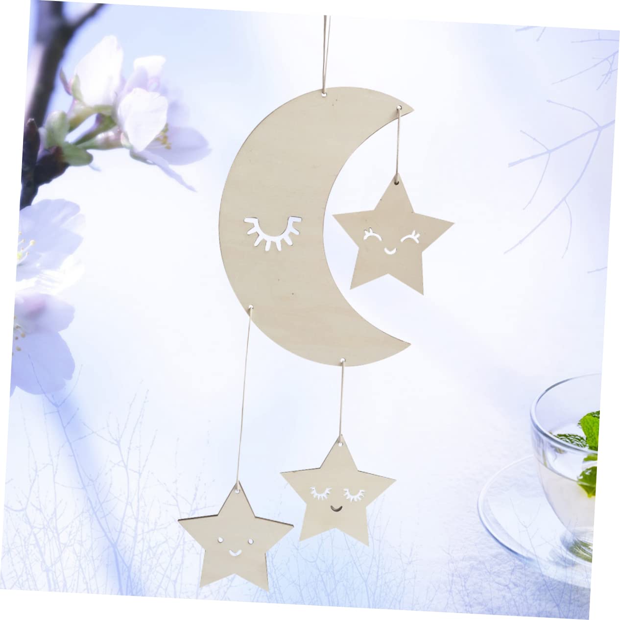 Toyvian Moon Crib Mobile Decor Kids Room Hanging Decorations Eyelashes Moon Stars Ornaments