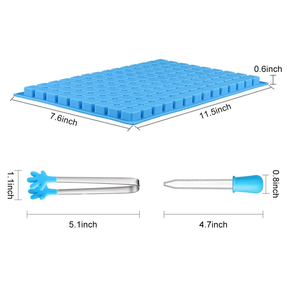 2 Pack 126 Cavity Square Silicone Mold Mini Candy Gummy Jelly Molds Ice Cube Tray With Silicone Dropper Clip For Chocolate Candy