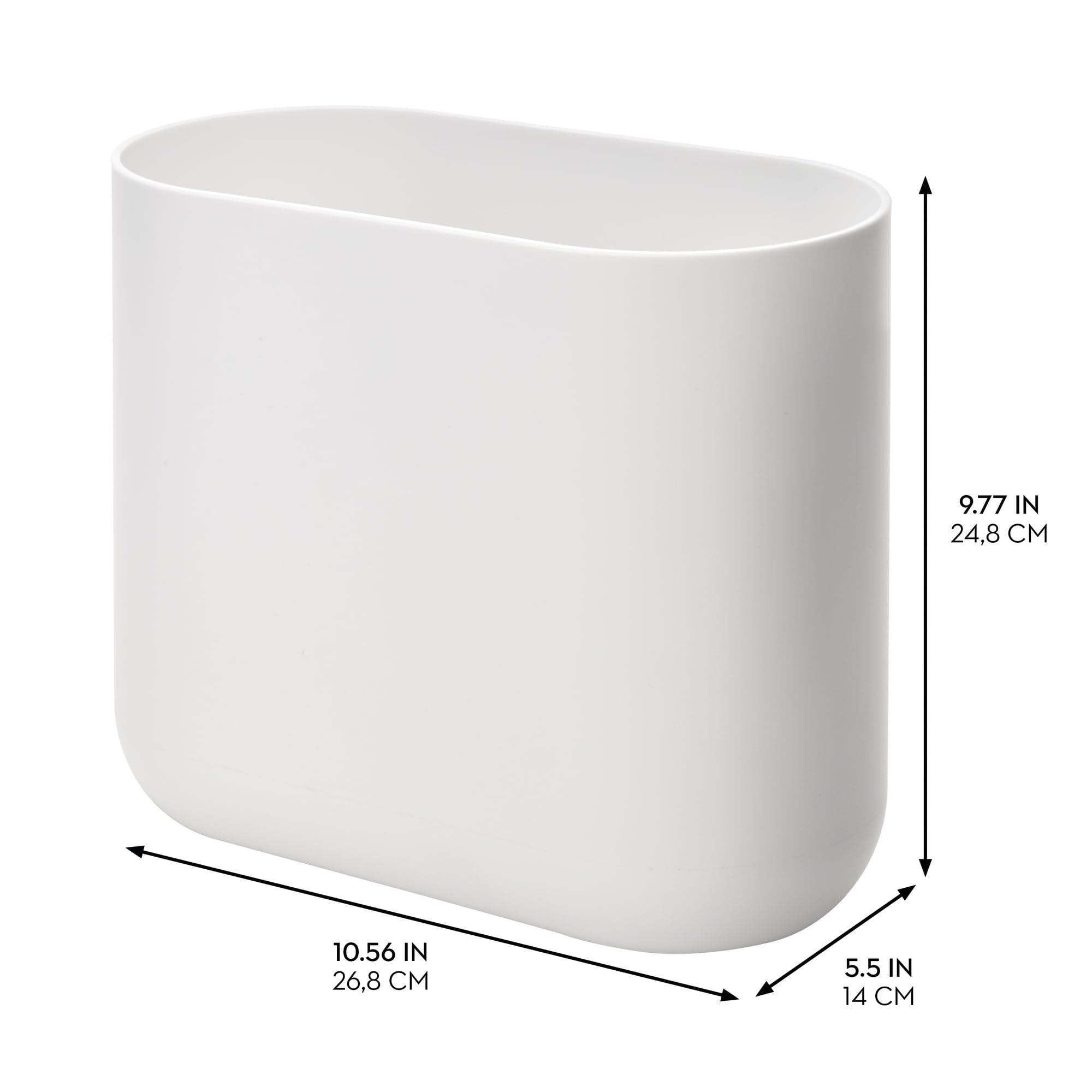 iDesign Slim Oval Plastic Waste Basket The Cade Collection  10.56? x 5.5? x 9.77?  White