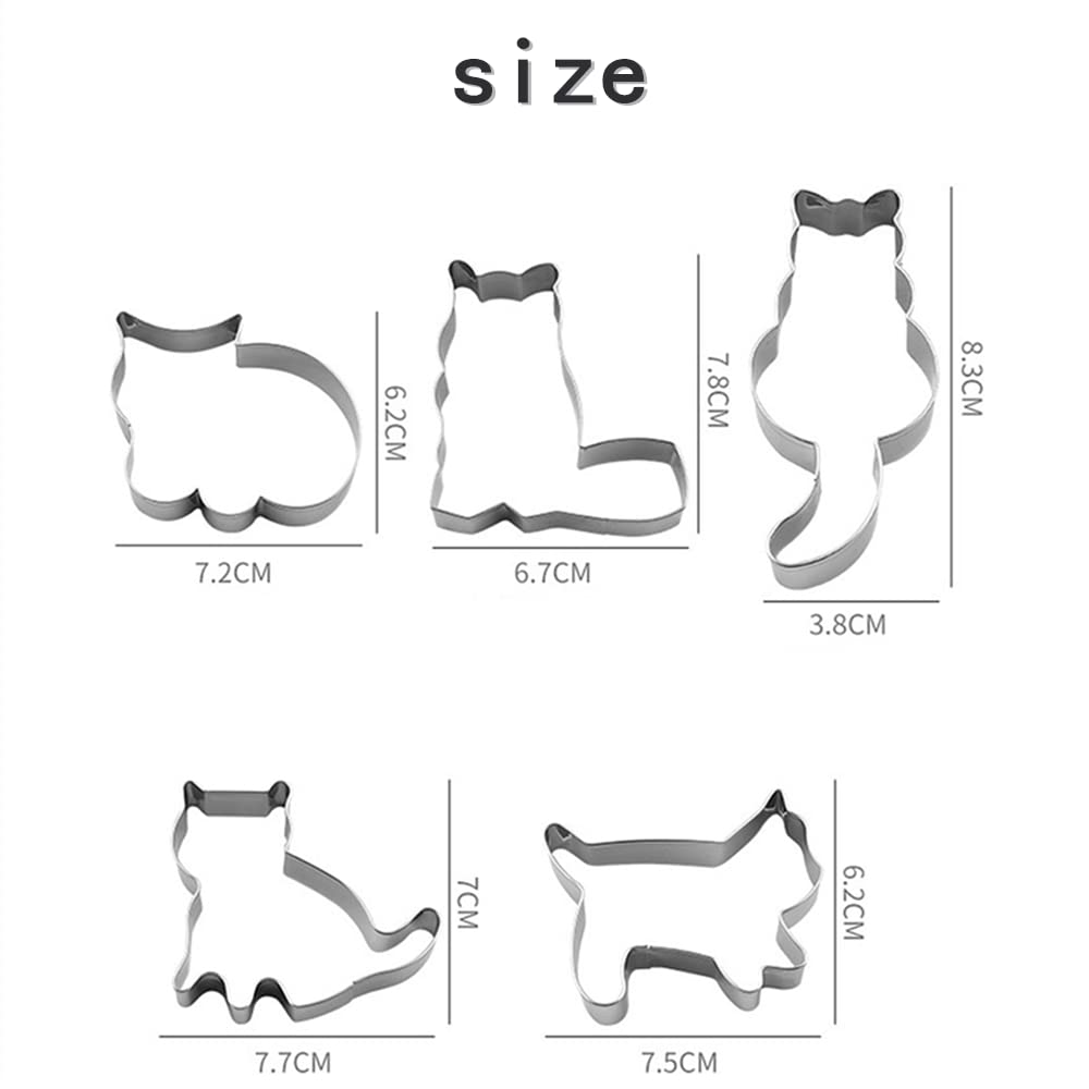 5 Pcs Cute Cat Shaped Cookie Cutter Set Stainless Steel Cat Cookie Cutter Cat Shaped Cookie Molds For Diy Baking Cake Fondant Su