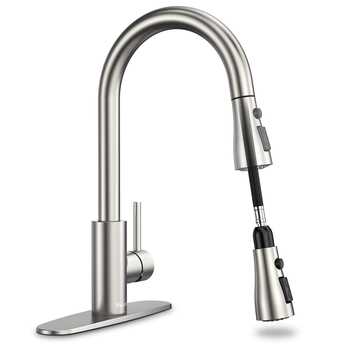 Kitchen Faucet With Pull Down Sprayer, Kitchen Faucets, High Arc Single Handle Kitchen Sink Faucet With Water Lines, Brushed Nic