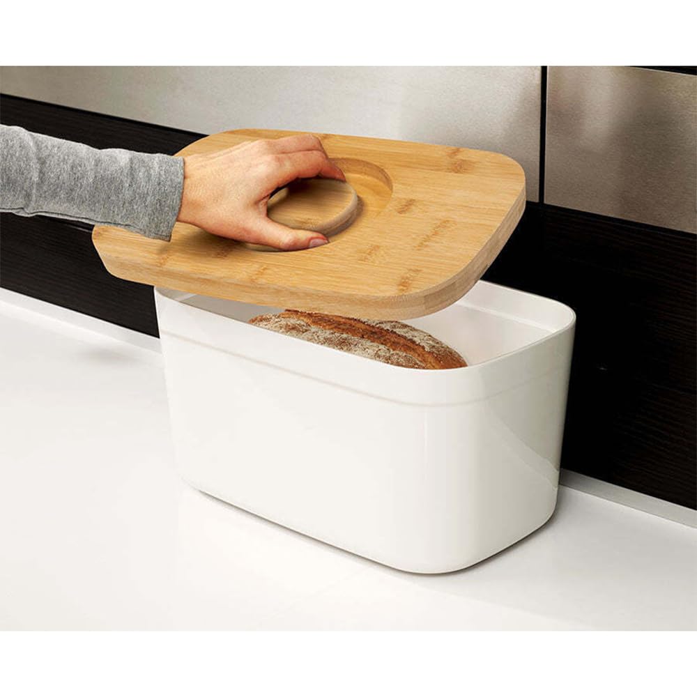 Joseph Joseph Bread Box With Removable Bamboo Cutting Board,White