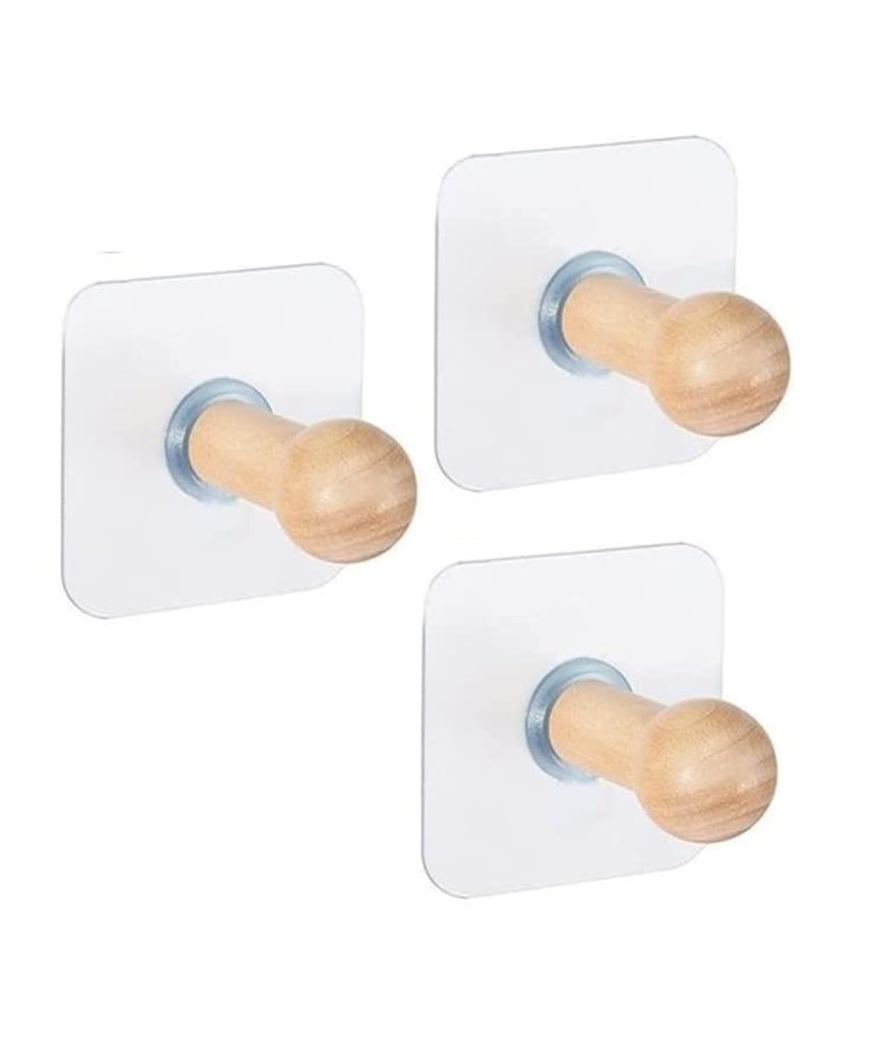 Zurato Self Adhesive Wooden Hooks (Pack Of 3) | Heavy Duty Wall Hooks | Waterproof, 4Kg Load | Wood Hooks For Bathroom, Kitchen,
