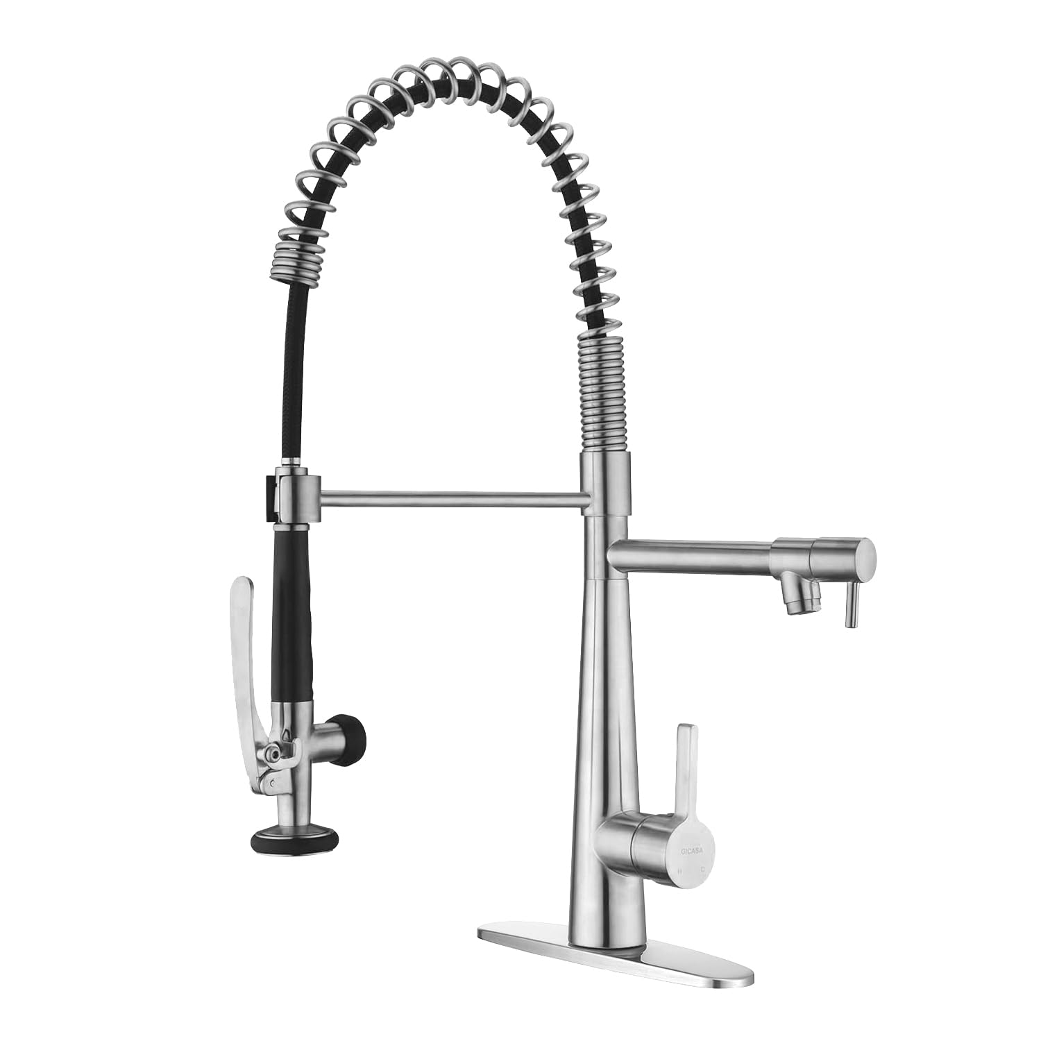 GICASA Copper Kitchen Faucet, Solid Brass Brushed Nickel Kitchen Faucet, Heavy Duty Spring Pre-Rinse Single Handle Kitchen Fauce