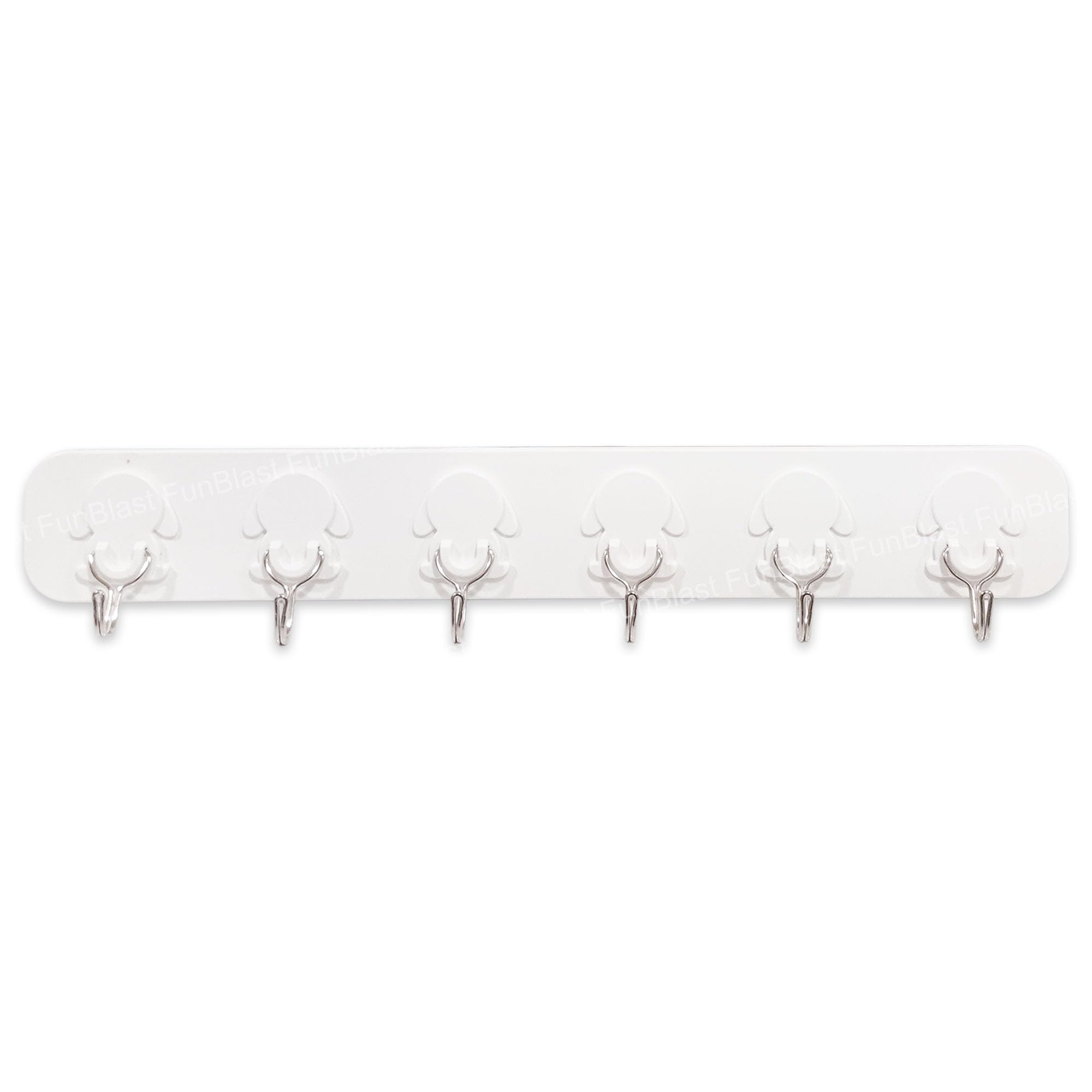 Funblast Sticky Wall Hanger  Stainless Steel 6Pin Hook Rail For Bathroom & Door, Adhesive Hooks For Hanging Towels, Clothes, K