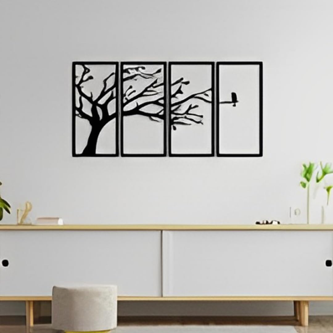 Rise N Shine Wooden Tree Wall Art Panel Frame | Alone Bird In Forest Wooden Wall Art |Wall Decor Hanging | Tree Design Wooden Ho