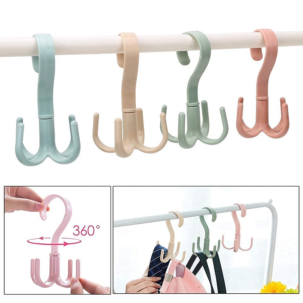 Jialto 4 Pcs Multi-Function 360 Degree Rotatable 4 Claw Hook Closet Hanging Organizer Hangers For Closet Organizer, 360 Degree R