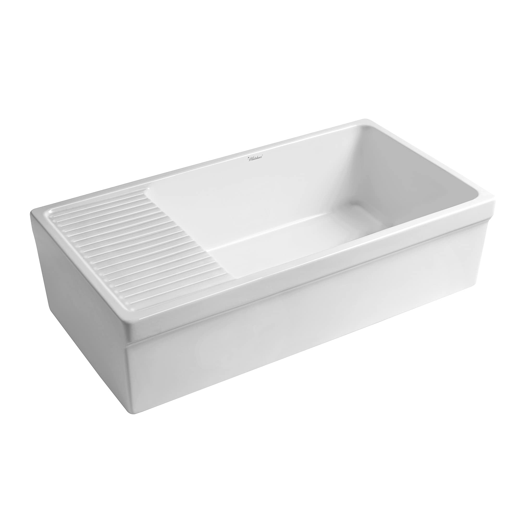 Whitehaus Collection Whqd540-White Quatro Alcove Kitchen, Fireclay, Front Apron Sink, Glossy, White