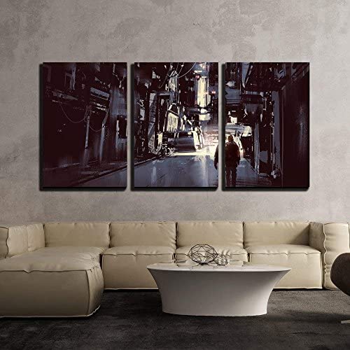Wall26 Canvas Print Wall Art Set Man Walks Through Abstract Cityscape People Cities Illustrations Modern Art Rustic Landscape Mu