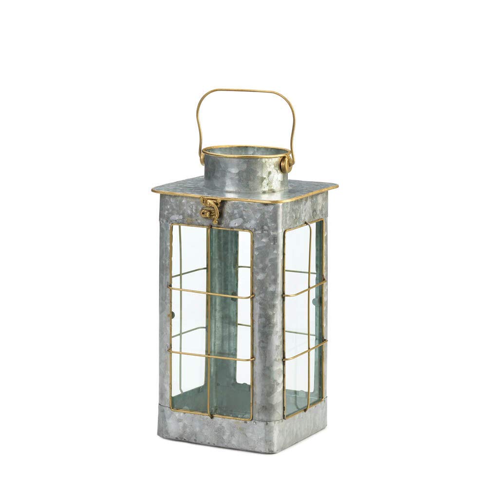 Accent Plus 10018813 Small Farmhouse Galvanized Lantern, White