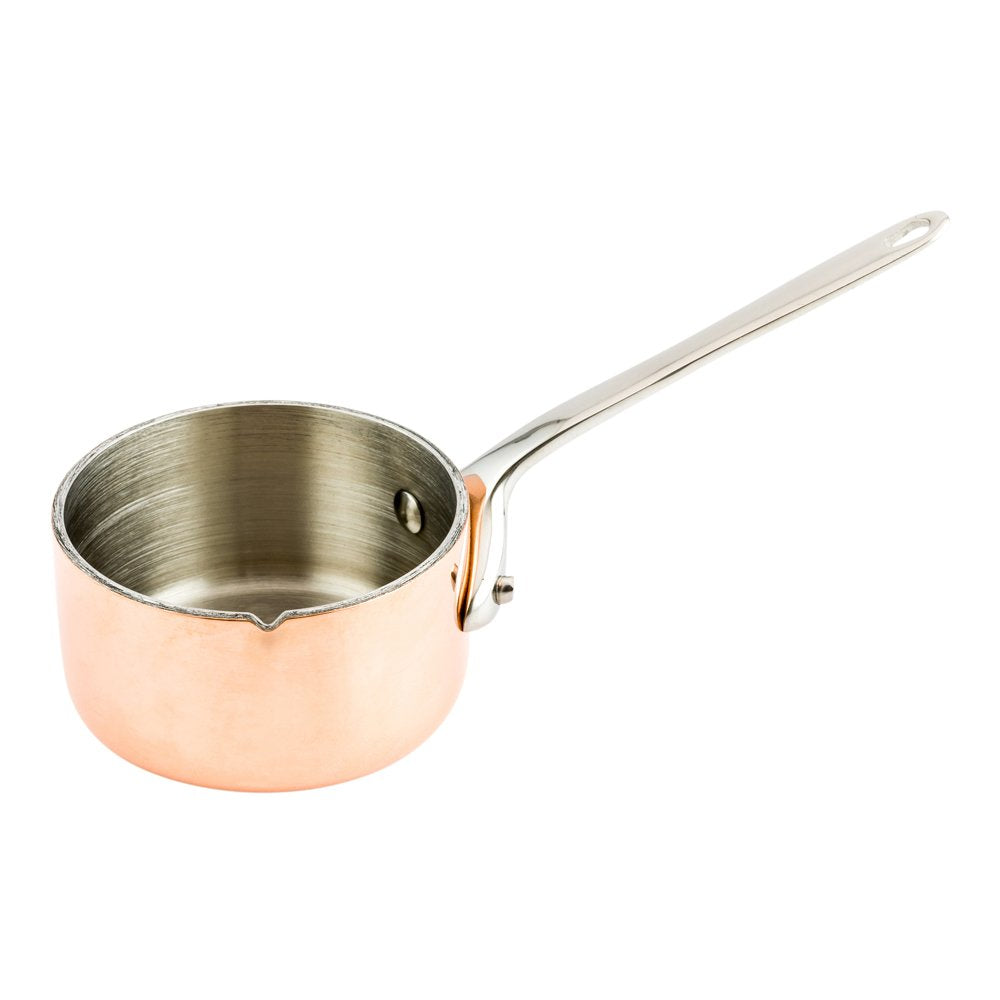 Restaurantware 2 Ounce Small Saucepan 1 Durable Mini Saucepan - Built-In Pour Spout Dishwashable Copper Stainless Steel Tiny Sau