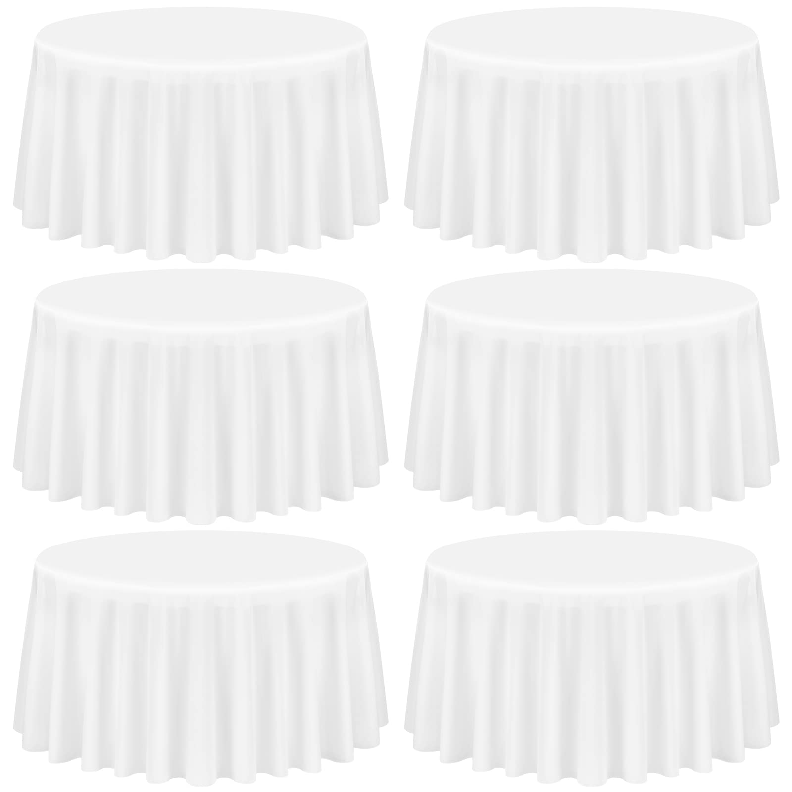 Showgeous 6 Pack White Round Tablecloth 120 Inch Polyester Round Table Cloth White Tablecloths For Round Tables Washable Decorat