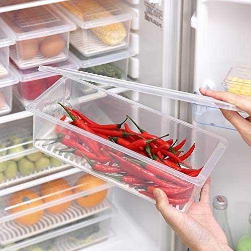 Satvikaya Food Storage Container, Fridge Organizer Case With Removable Drain Plate Stackable Freezer Storage Containers Keep Fre