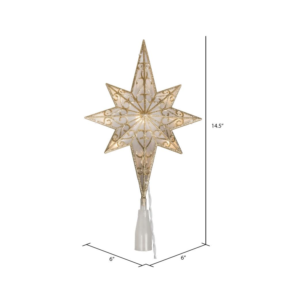 Vickerman 10 Light x 14.5 LED Gold 8 Point Bethlehem Star Tree Top, Warm White LED Mini Lights.